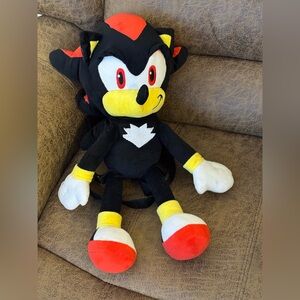 Shadow The Hedgehog Plush Backpack Sonic Sega Character Bag Black Red Zippered